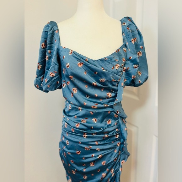 ASTR The Label Elegant Blue Floral Puff Sleeve‎ Fitted Dress Women's Medium - Picture 6 of 12